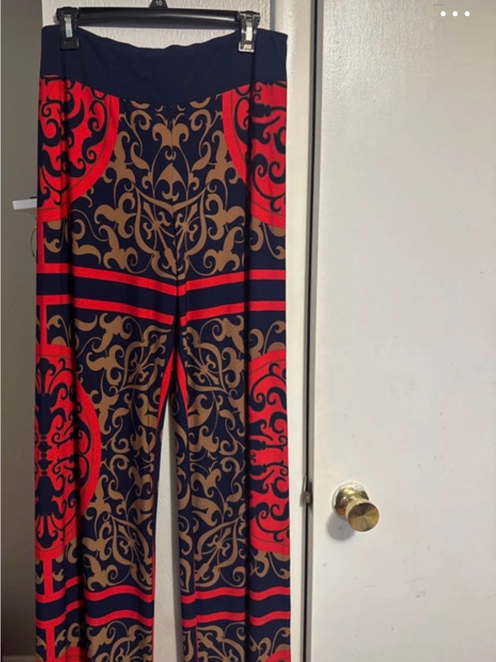 Joseph Ribkoff Navy Sweatpants with Red and Brown Ornate Print
